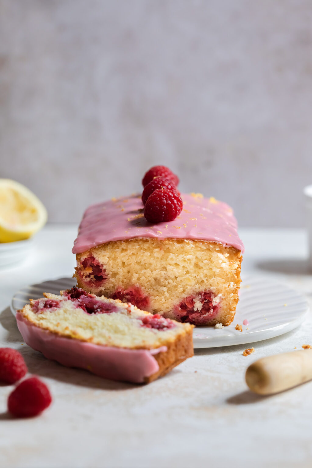 Raspberry Lemon Loaf Cake with Raspberry Glaze | Fanciful Eats