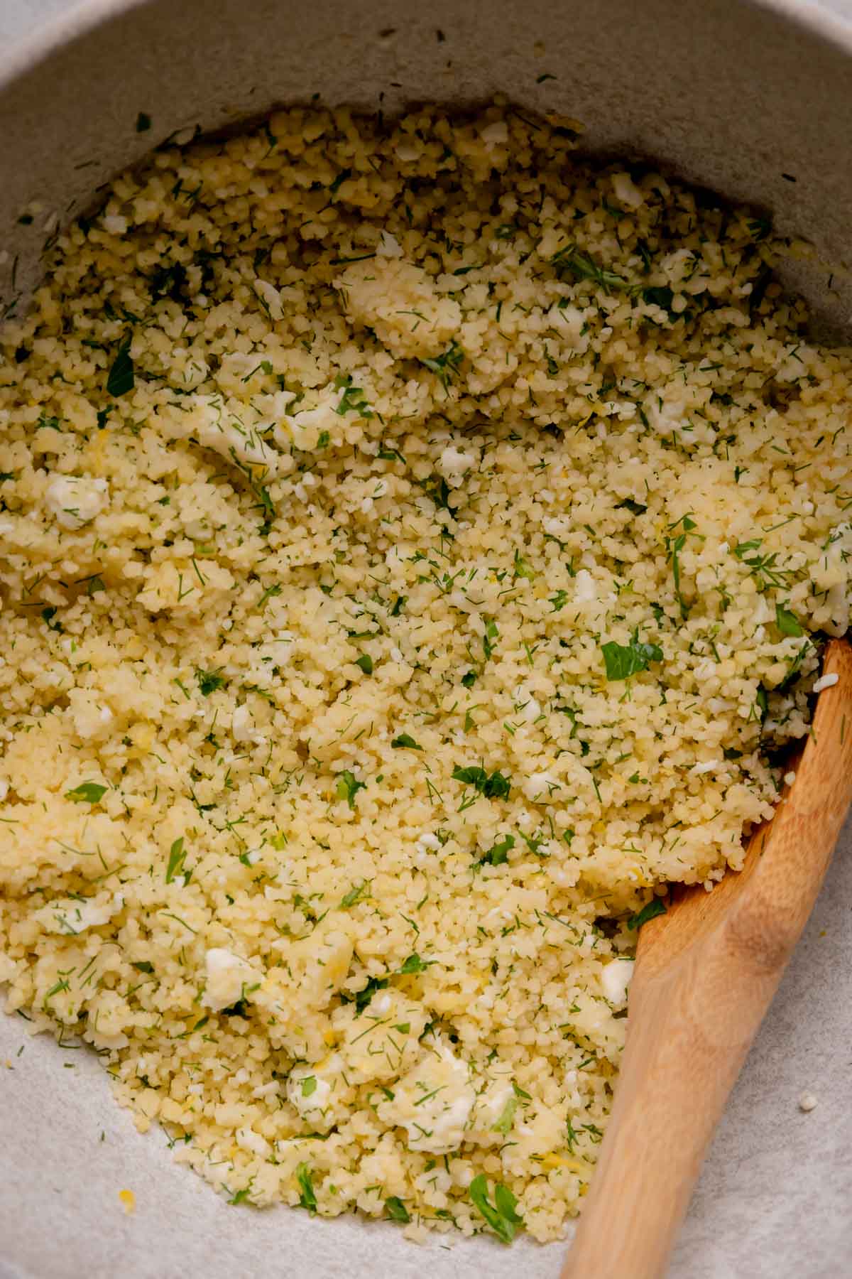 Bowl of herbed feta couscous.