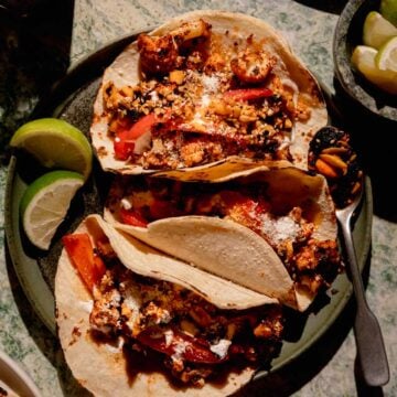 Roasted Cauliflower Tacos with Salsa Macha.