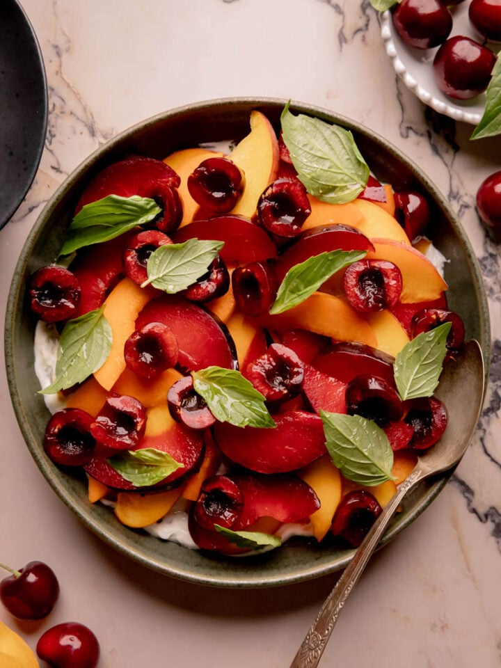 Stone Fruit Salad with Thai Basil Yogurt.