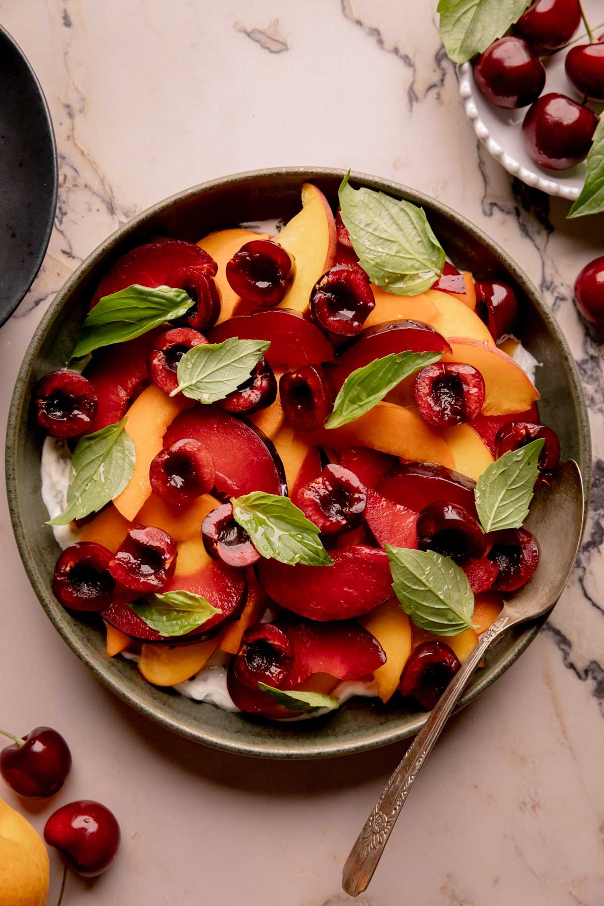 Stone Fruit Salad with Thai Basil Yogurt.