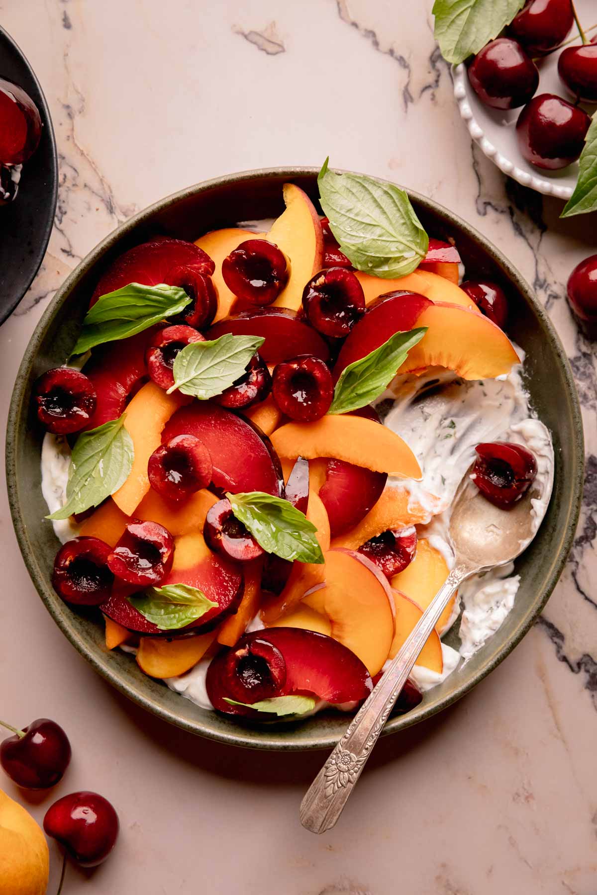 Stone Fruit Salad with Thai Basil Yogurt.