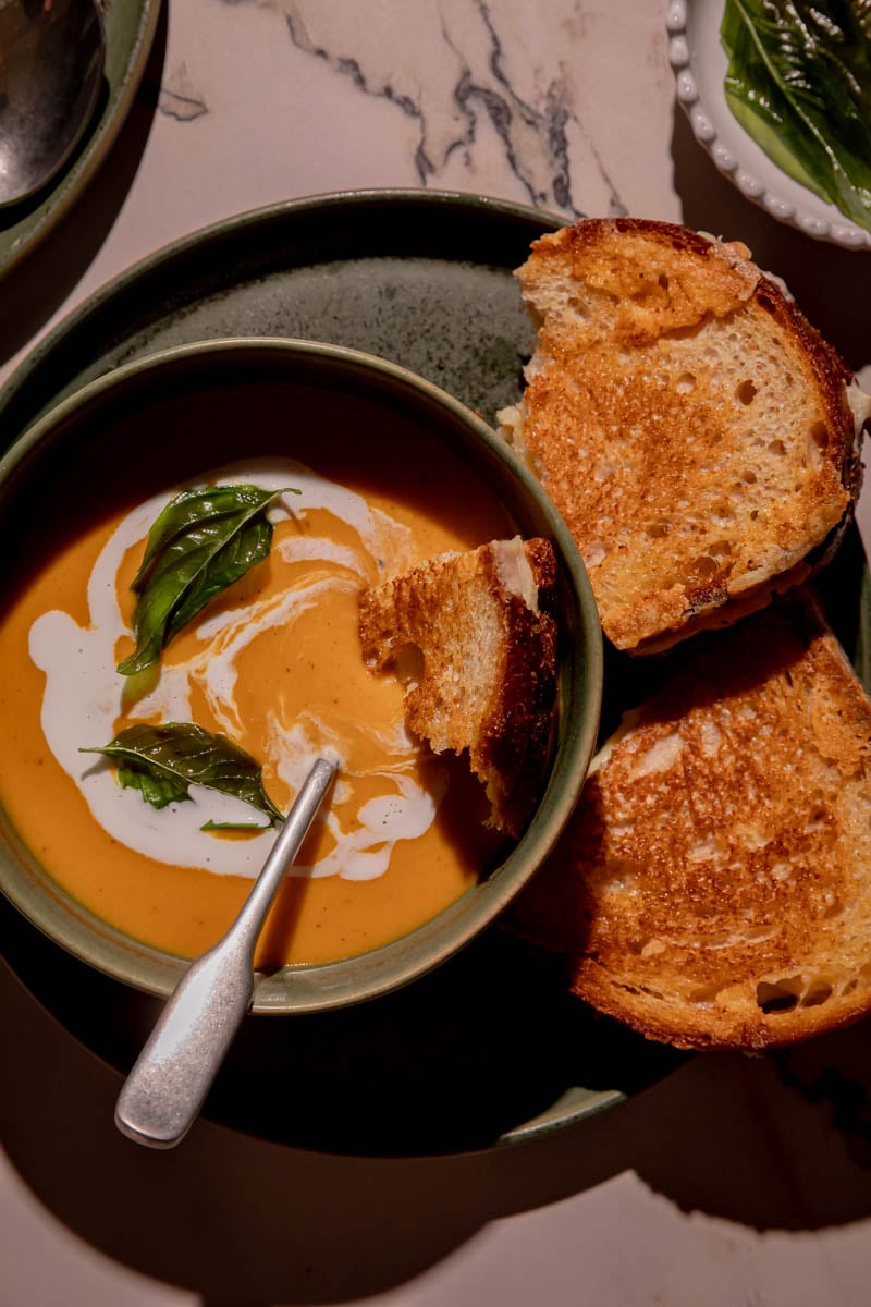 Curried Coconut Sweet Potato Soup with a grilled cheese.