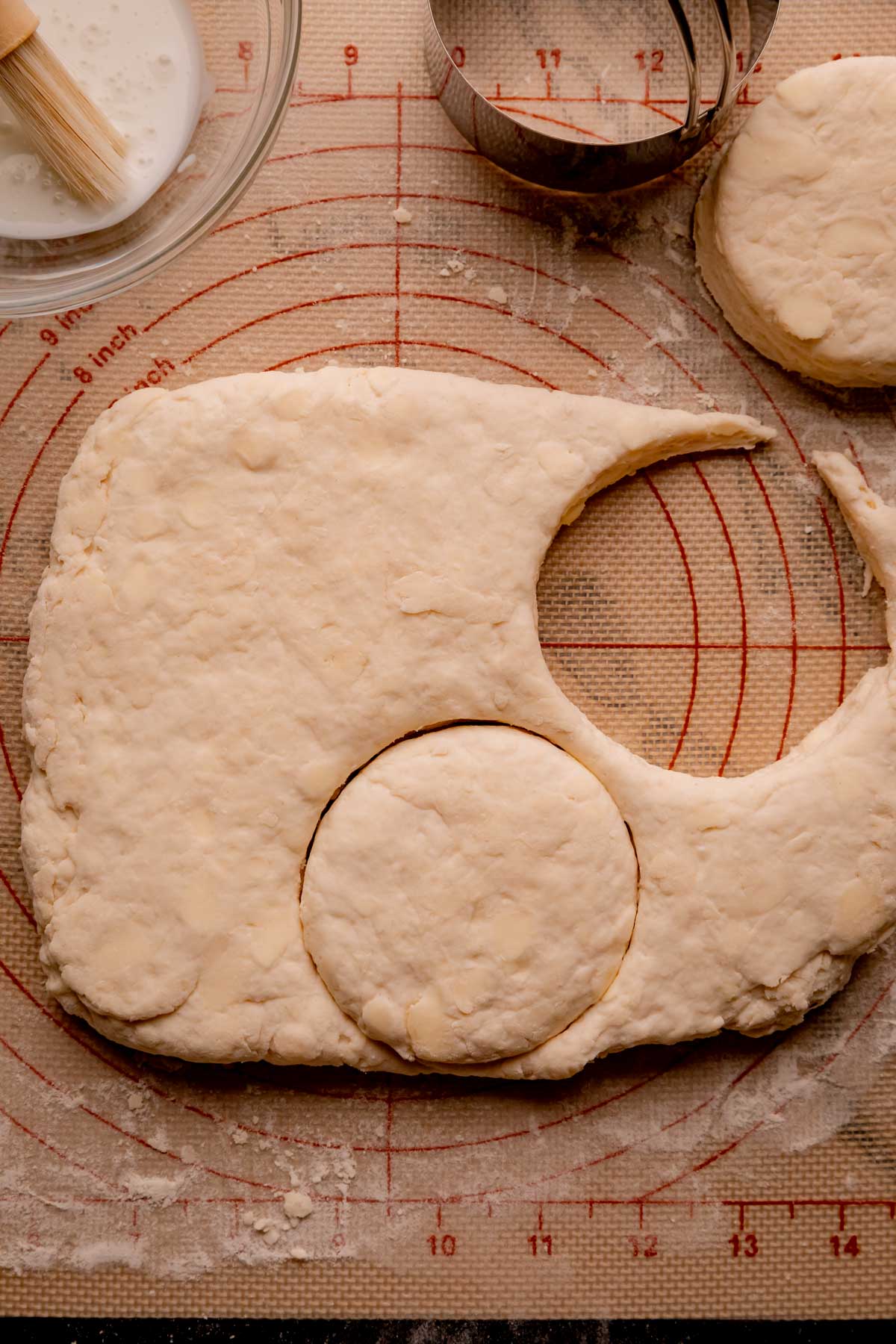 Biscuits cut out of biscuit dough.