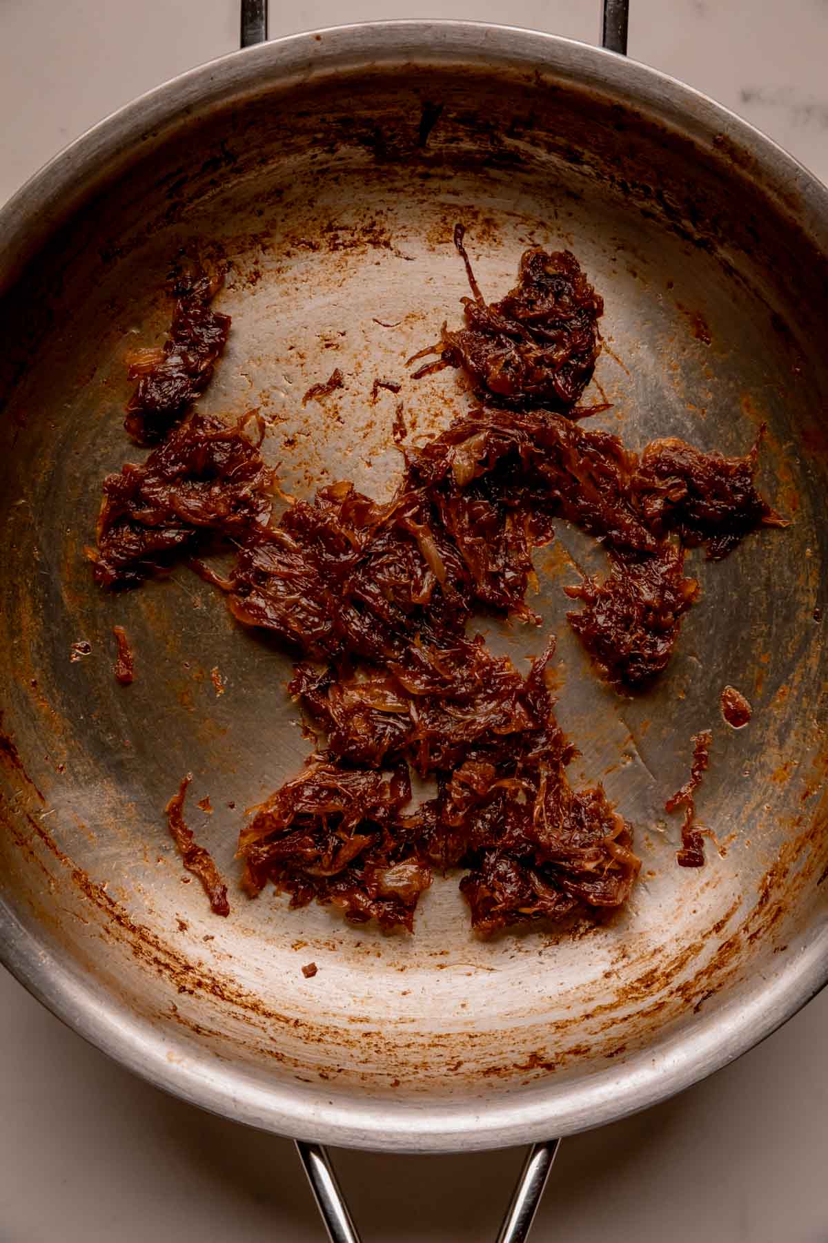 Caramelized onions in a pan.