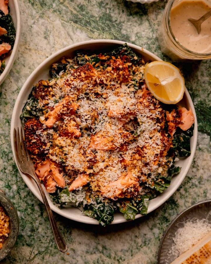 Smoked Salmon Kale Caesar Salad.