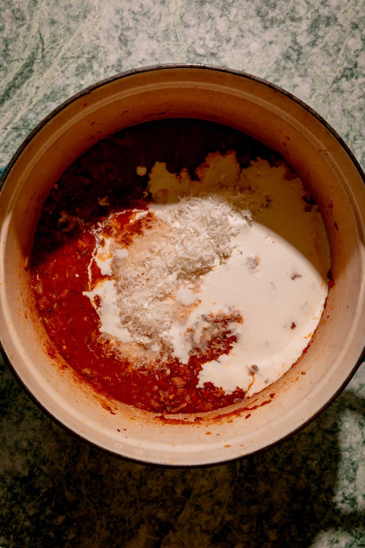 Tomato sauce with cream and pecorino.