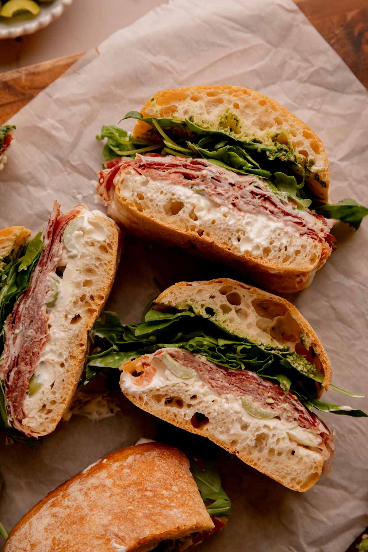 Burrata, Prosciutto, and Coppa Sandwich.