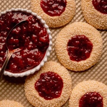 Tahini Thumbprint Cookies with Strawberry Sumac Jam.