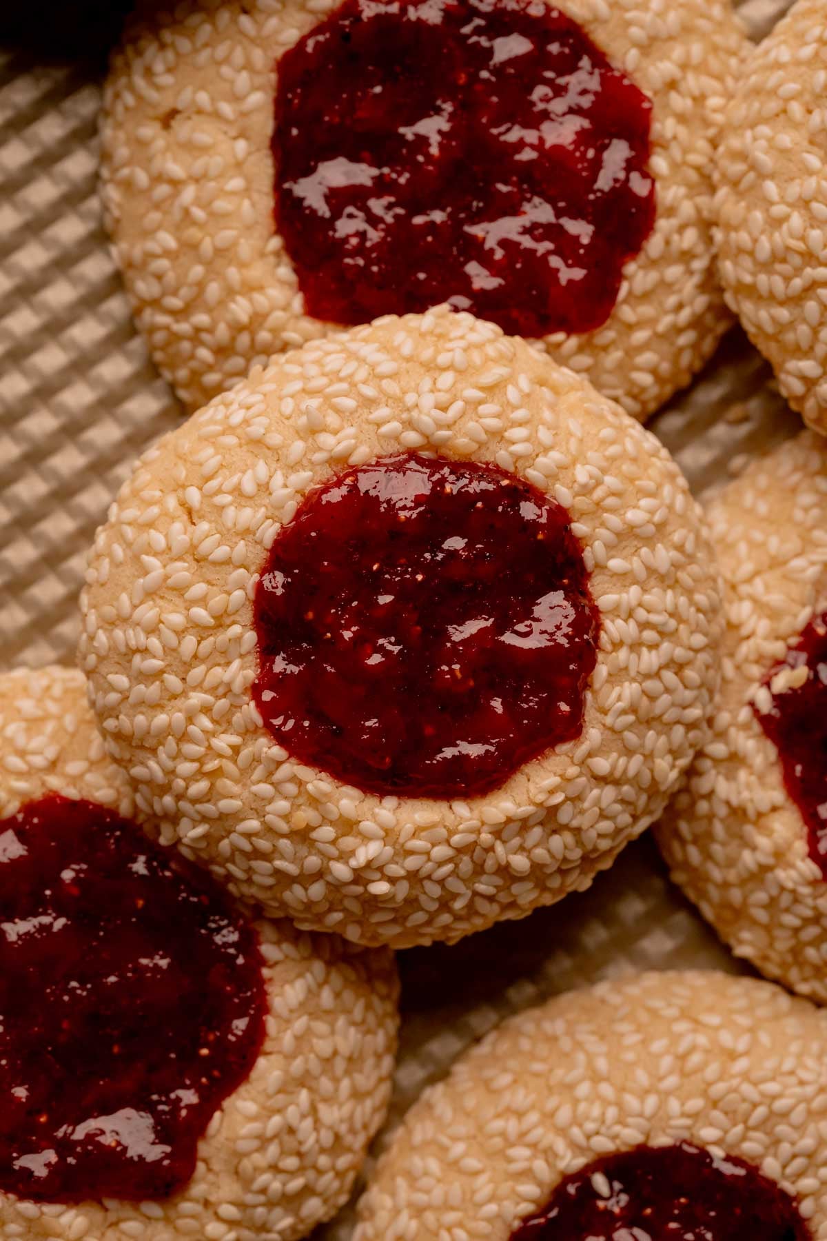 Tahini Thumbprint Cookies with Strawberry Sumac Jam.