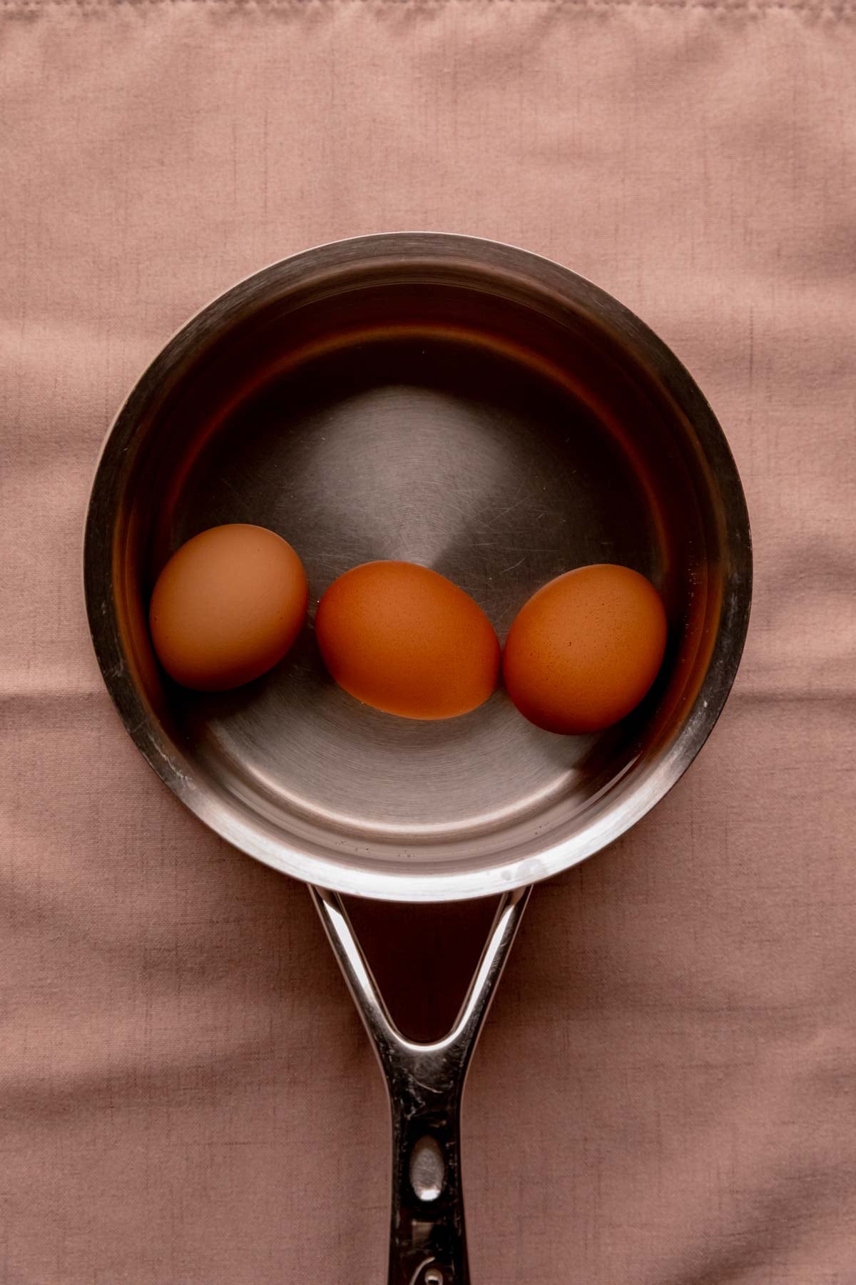 Eggs in a pot of water.