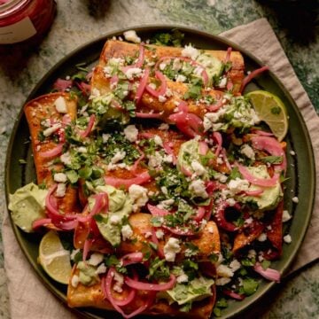 Chipotle Black Bean Flautas with Avocado Crema.